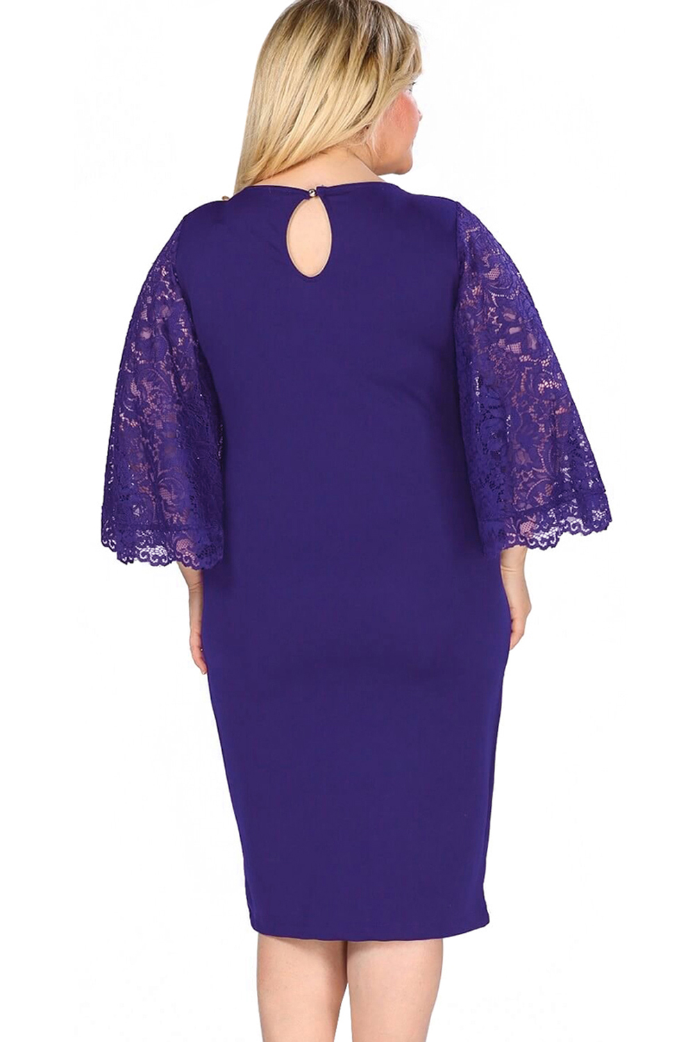 BY610518-5 NAVY LACE FLUTTER SLEEVE PLUS SIZE BODYCON DRESS